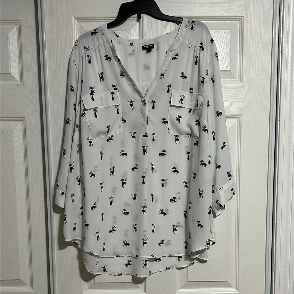 Torrid Harper Blouse with Cat Print